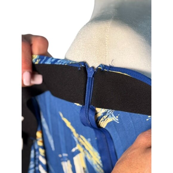 Nine West Womens Size S Blue & Yellow Abstract Print Midi Skirt - Picture 8 of 9